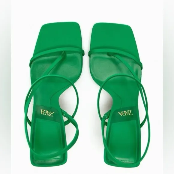 NWT.  Zara Green High Heel Strappy Sandals. Size 6, 10