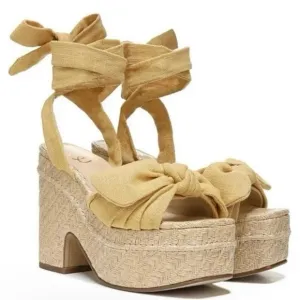 Sam Edelman Women’s Double Platform Tula Shoes Wedge SandalsTan Platform Sandals
